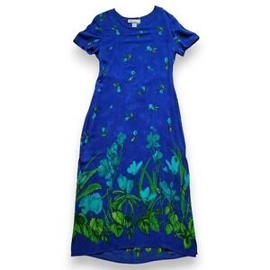 VTG 90s Dress Barn Floral Maxi Dress 12 Cobalt Blue Rayon Boho Fairy Whimsigoth